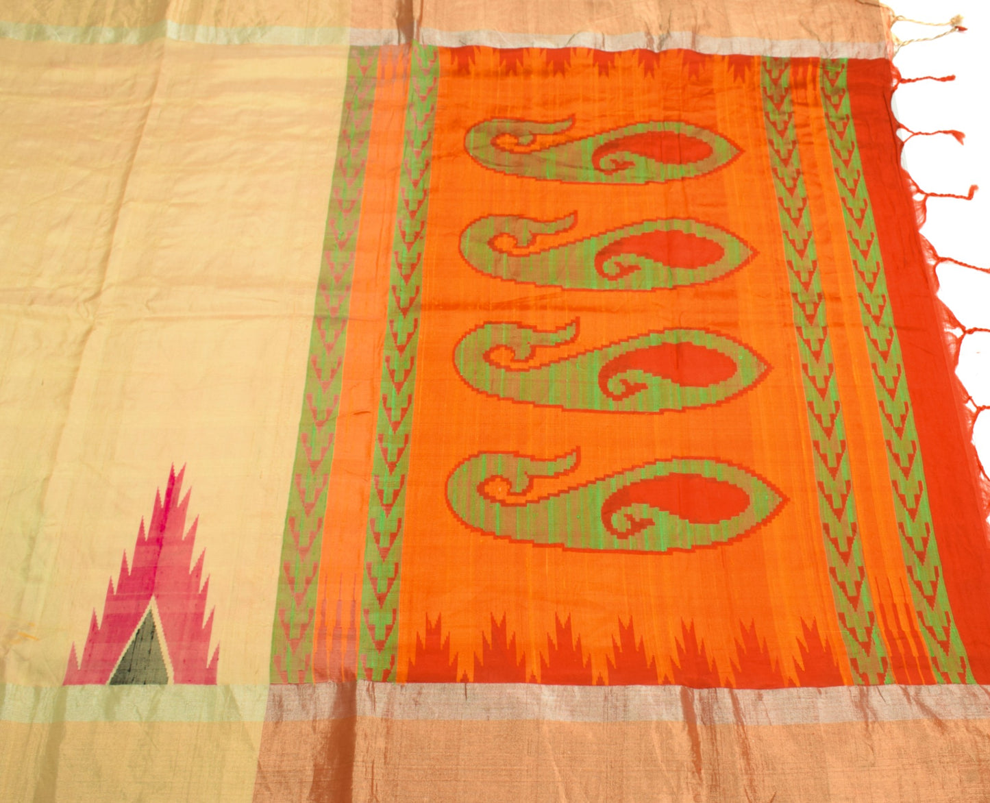 Sushila Vintage Beige Hand Woven Saree Pure Kahdi Handloom Premium Sari Fabric