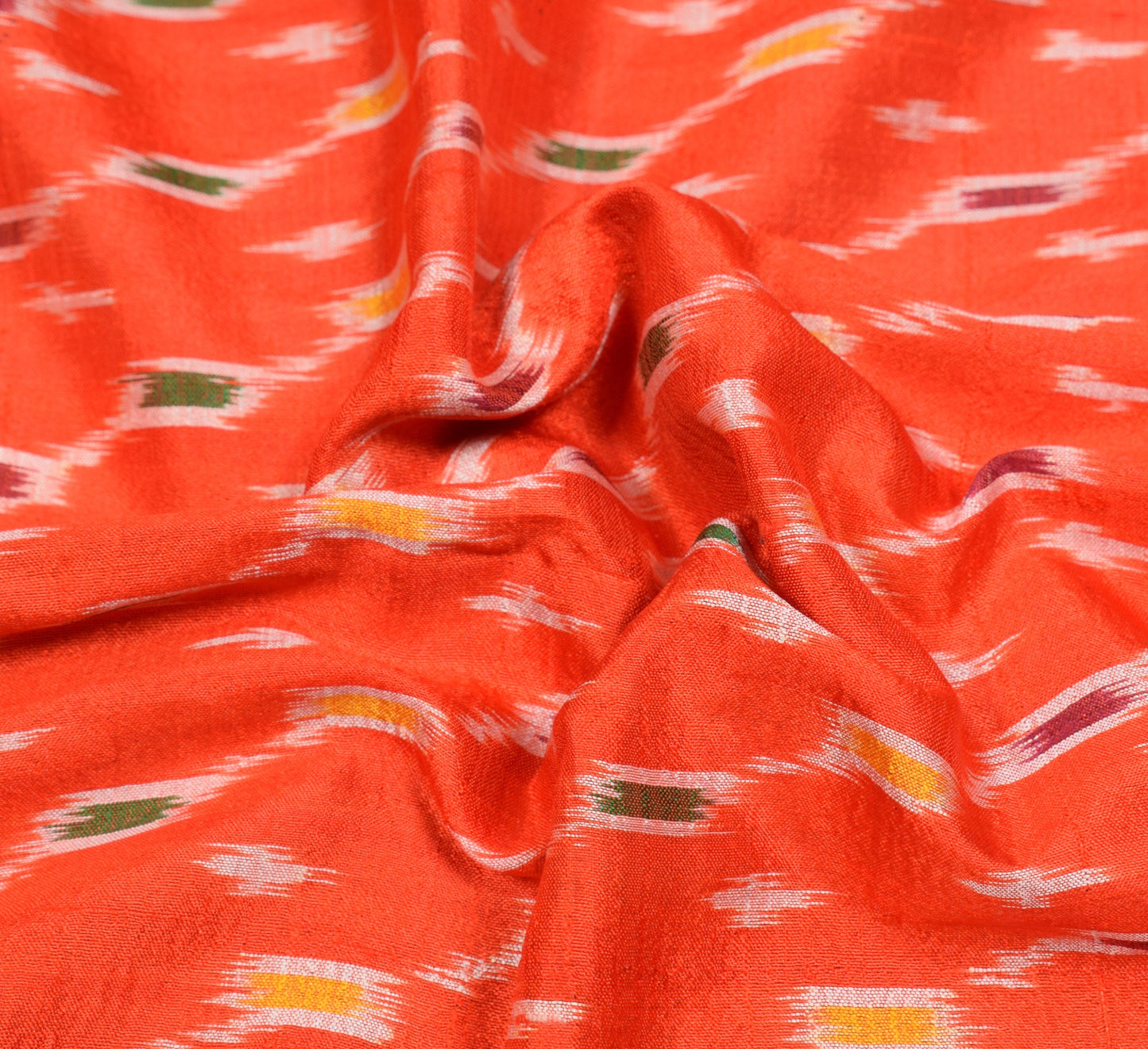 Sushila Vintage Orange Pure Silk Saree Hand Woven Ikat Patola Sari Craft Fabric