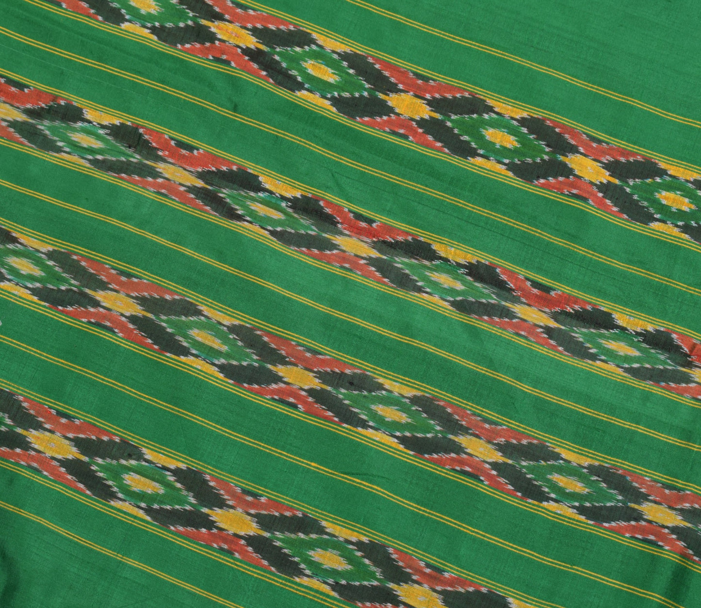 Sushila Vintage Orange Pure Silk Saree Hand Woven Ikat Patola Sari Craft Fabric