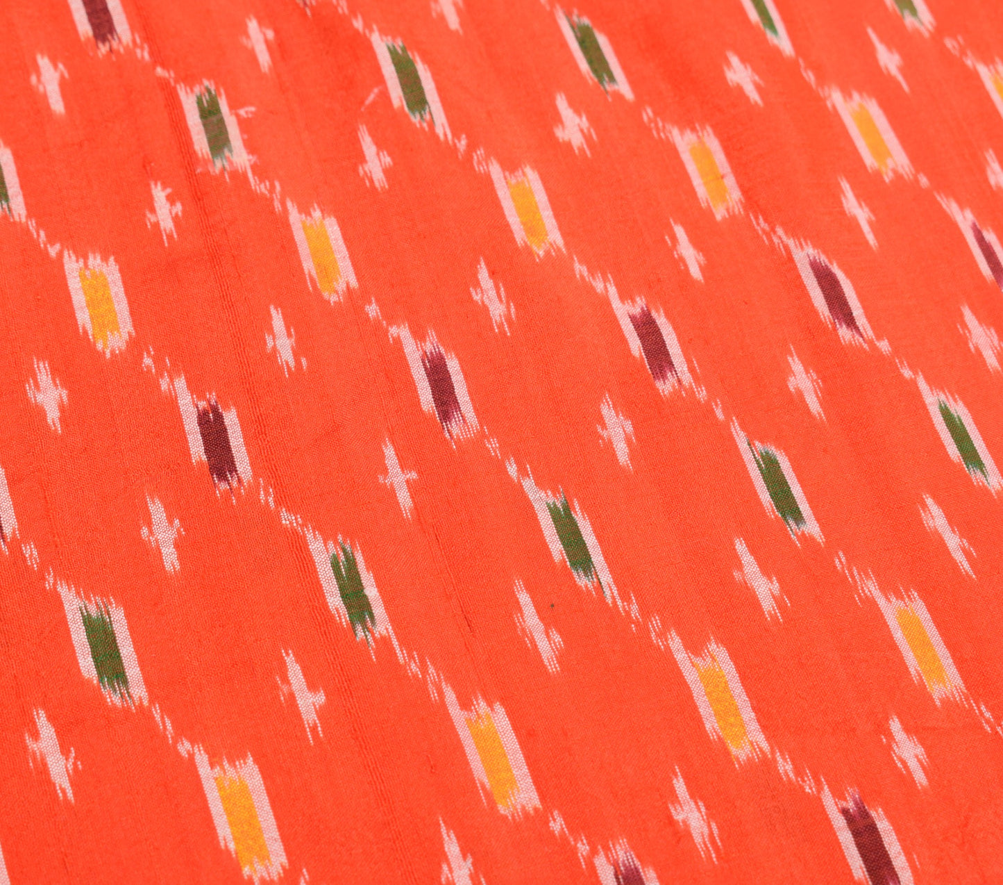 Sushila Vintage Orange Pure Silk Saree Hand Woven Ikat Patola Sari Craft Fabric