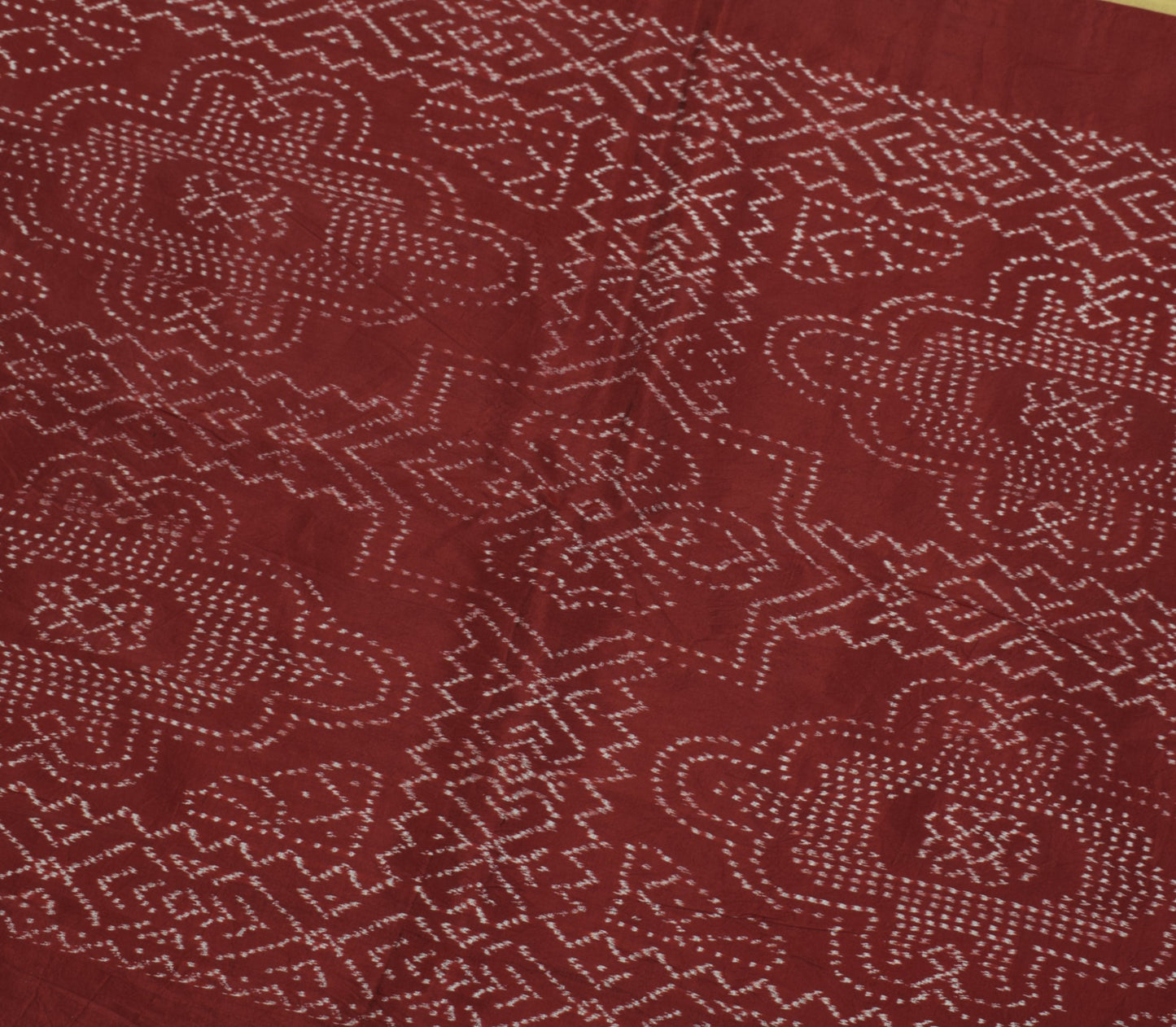 Sushila Vintage Hand Woven Ikat Patola Saree Pure Silk Brown Sari Craft Fabric