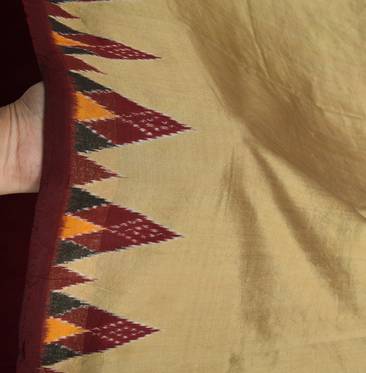 Sushila Vintage Hand Woven Ikat Patola Saree Pure Silk Brown Sari Craft Fabric