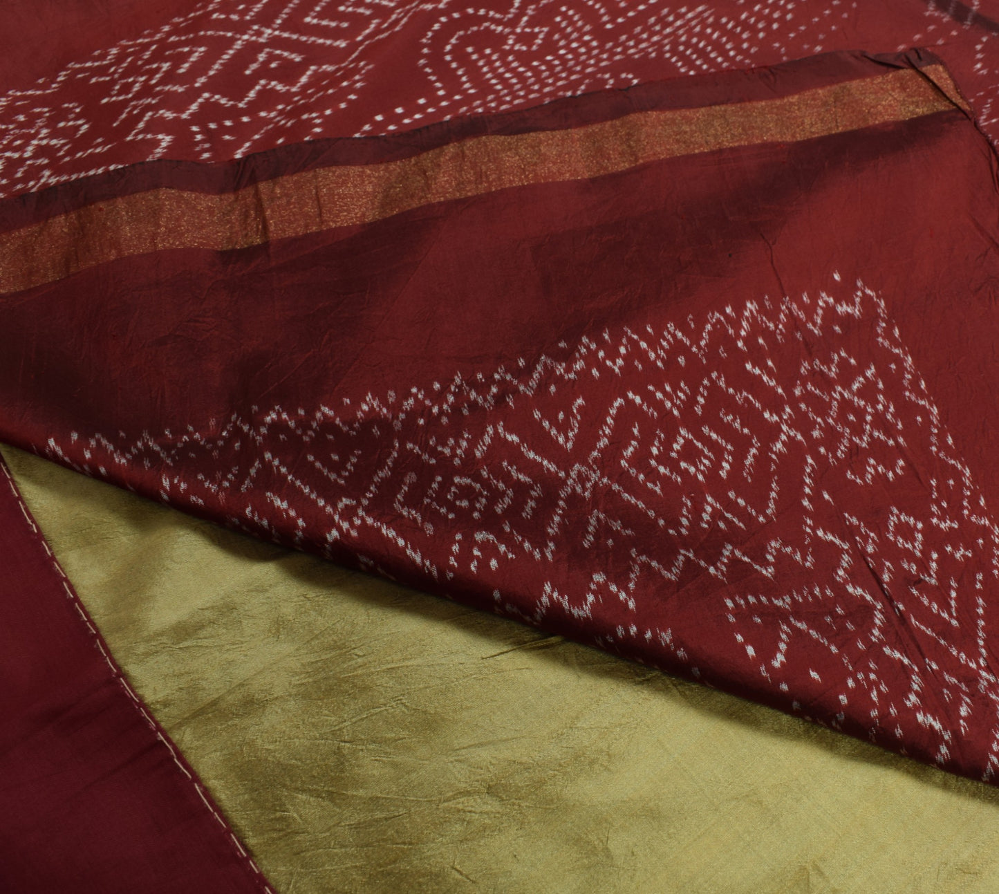 Sushila Vintage Hand Woven Ikat Patola Saree Pure Silk Brown Sari Craft Fabric