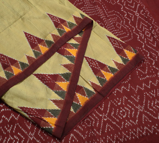 Sushila Vintage Hand Woven Ikat Patola Saree Pure Silk Brown Sari Craft Fabric