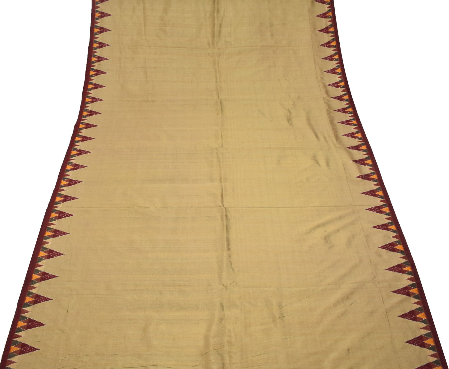 Sushila Vintage Hand Woven Ikat Patola Saree Pure Silk Brown Sari Craft Fabric