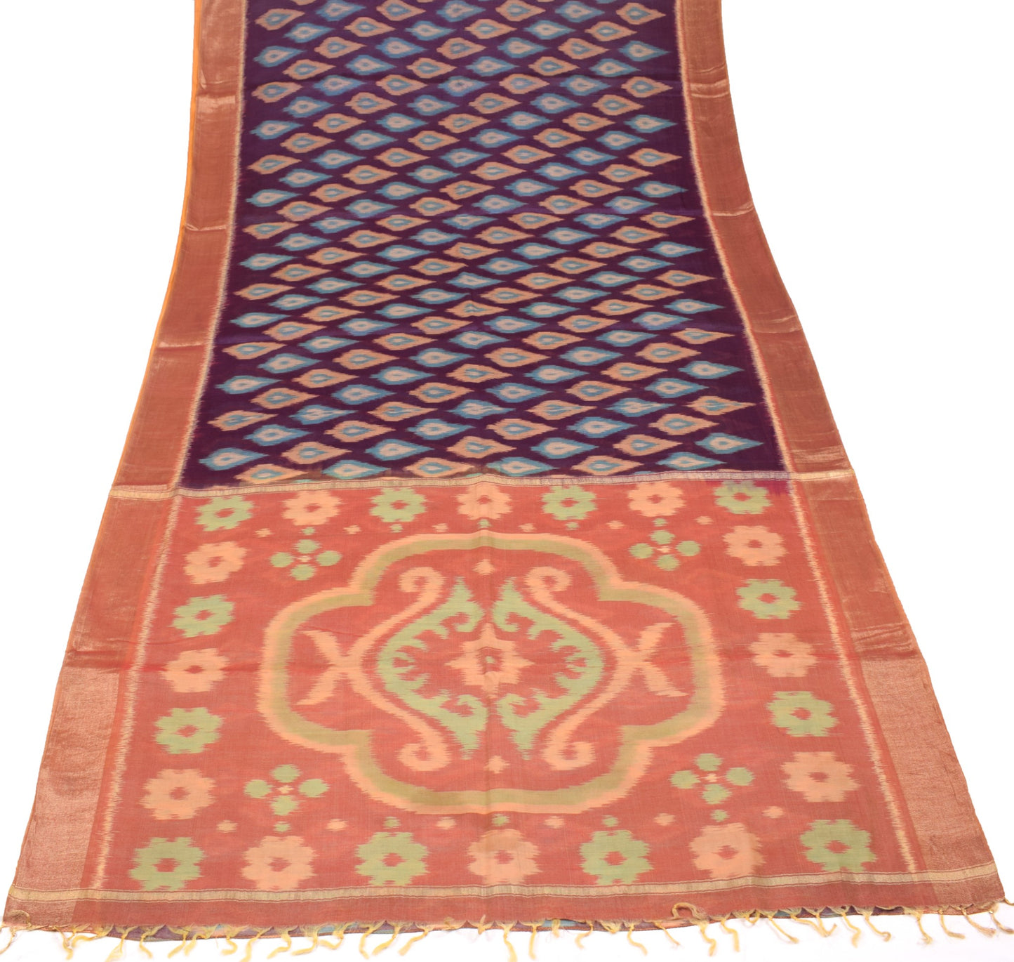 Sushila Vintage Hand Woven Purple Saree Pure Cotton Silk Pochampally Ikat Sari