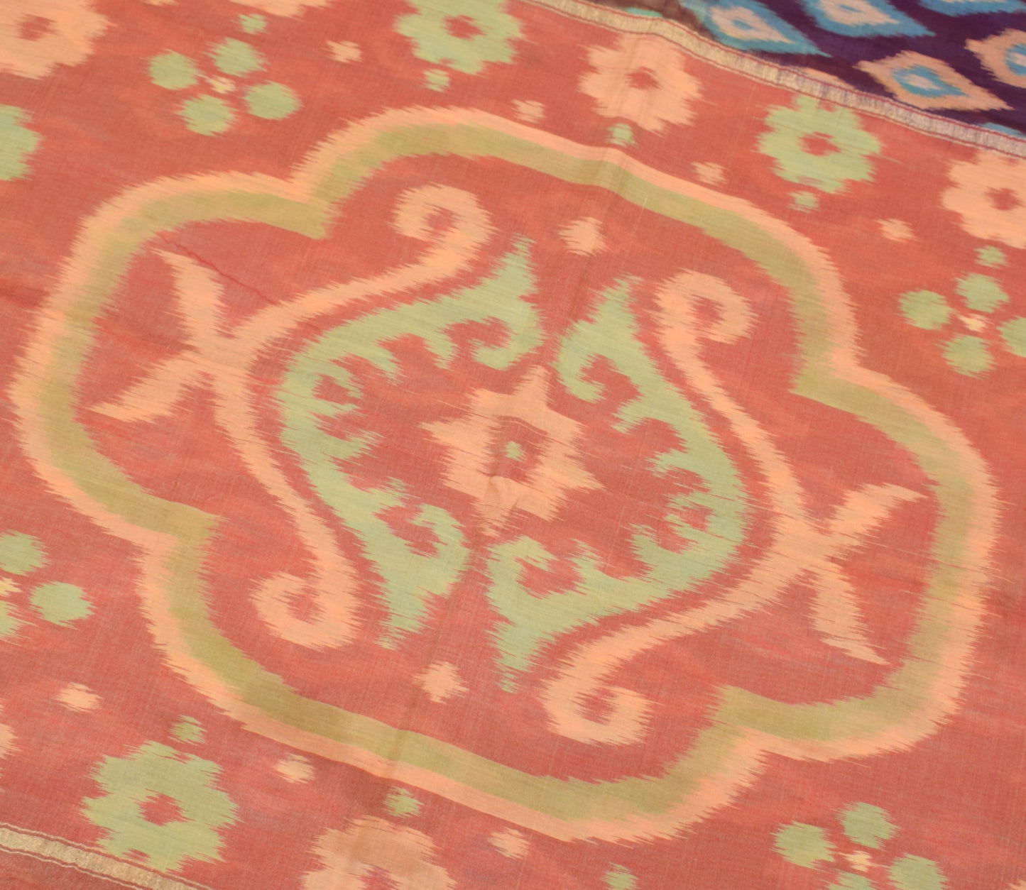 Sushila Vintage Hand Woven Purple Saree Pure Cotton Silk Pochampally Ikat Sari