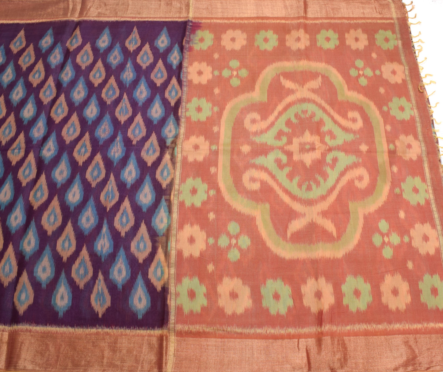 Sushila Vintage Hand Woven Purple Saree Pure Cotton Silk Pochampally Ikat Sari