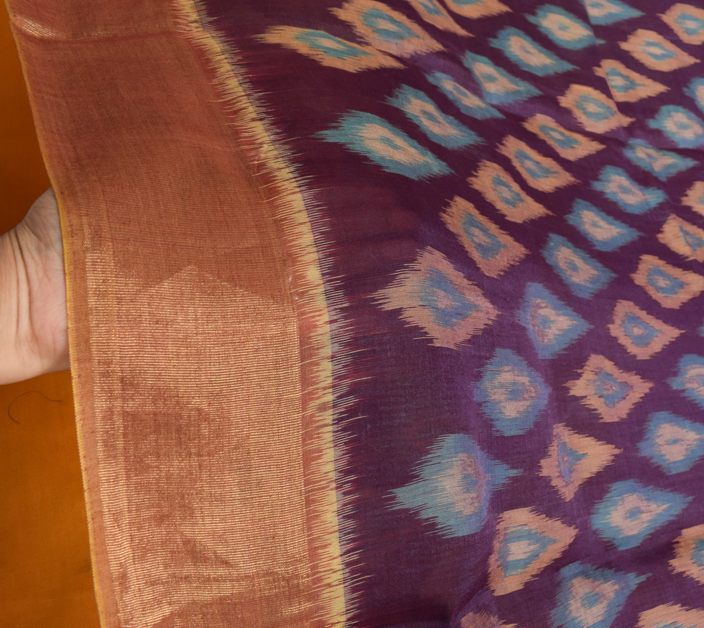 Sushila Vintage Hand Woven Purple Saree Pure Cotton Silk Pochampally Ikat Sari