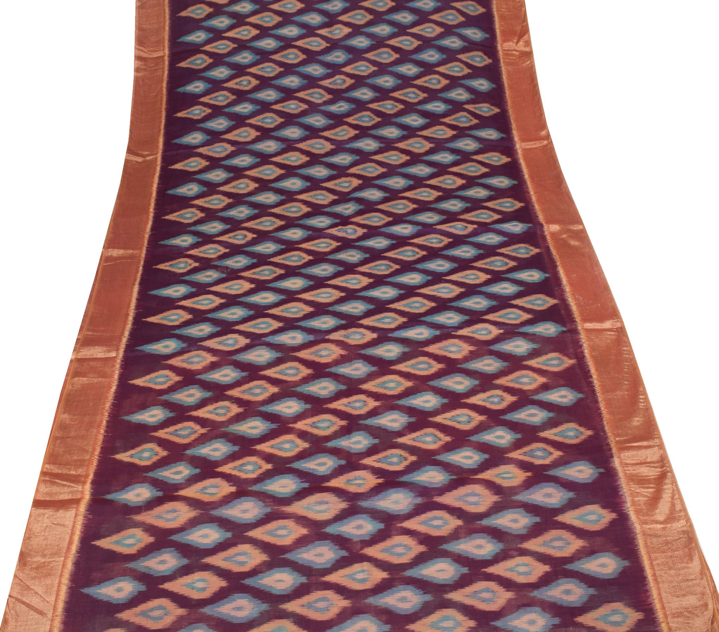 Sushila Vintage Hand Woven Purple Saree Pure Cotton Silk Pochampally Ikat Sari