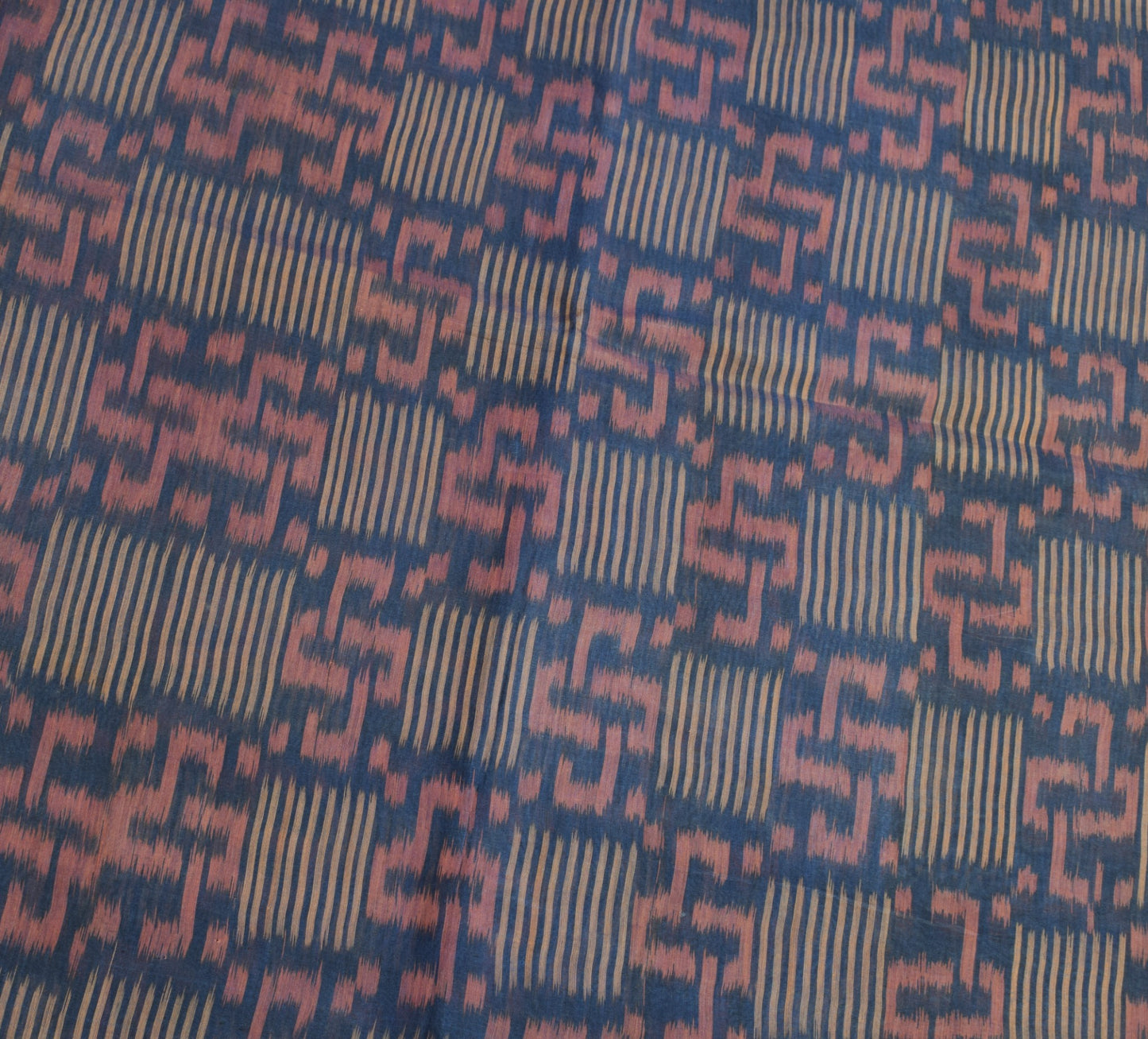 Sushila Vintage Blue Hand Woven Saree Pure Cotton Silk Pochampally Ikat 5Yd Sari