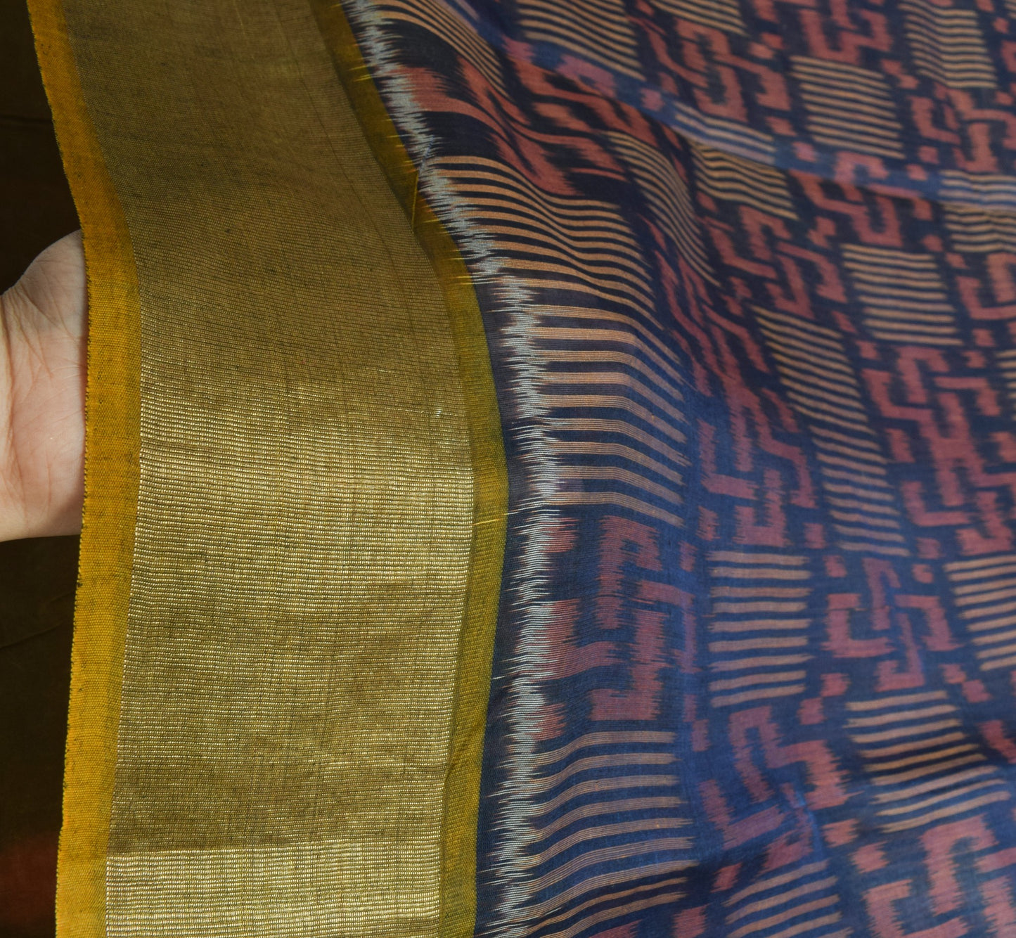 Sushila Vintage Blue Hand Woven Saree Pure Cotton Silk Pochampally Ikat 5Yd Sari