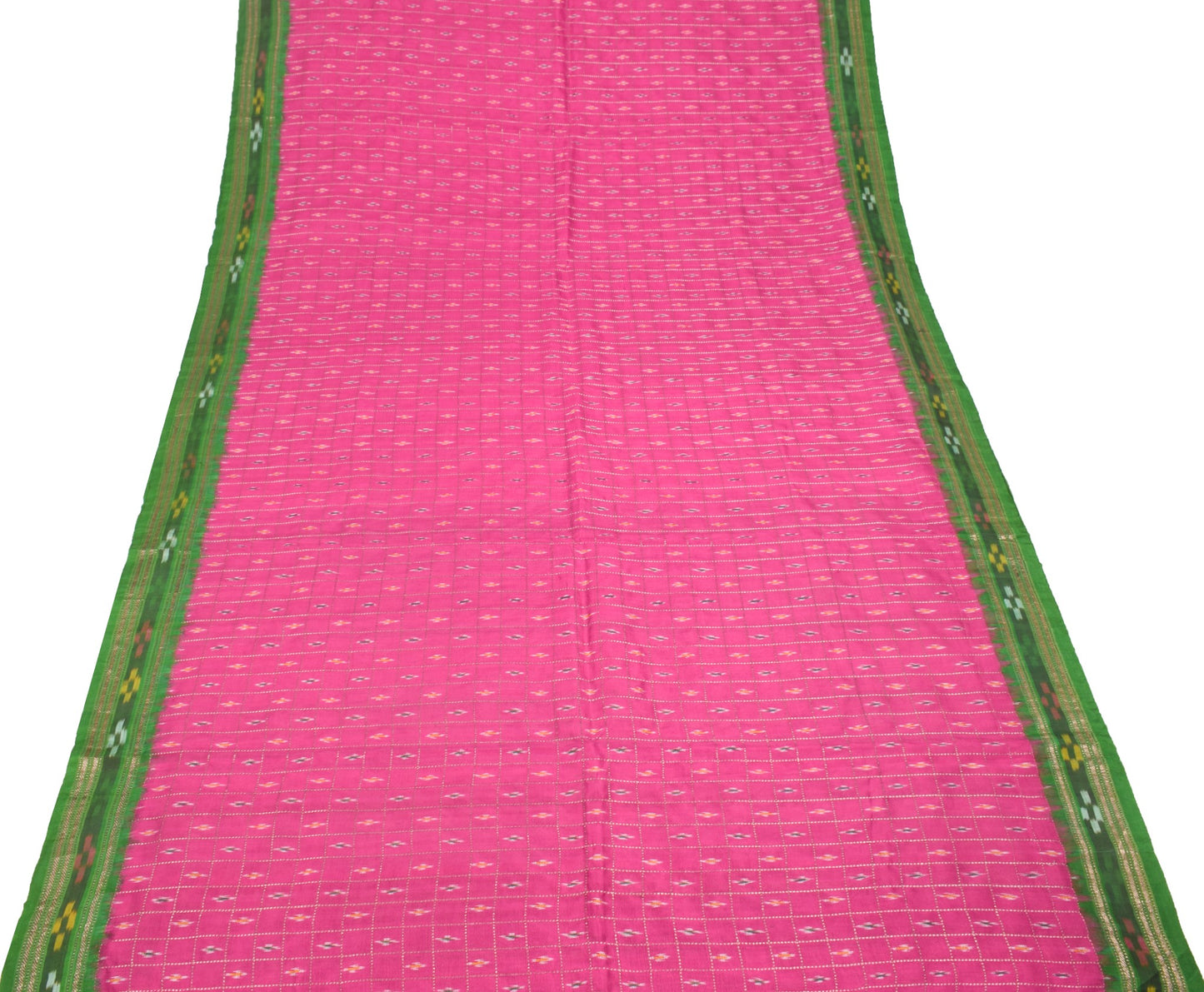 Sushila Vintage Magenta Green Saree Pure Silk Handloom Ikat Patola Sari Fabric