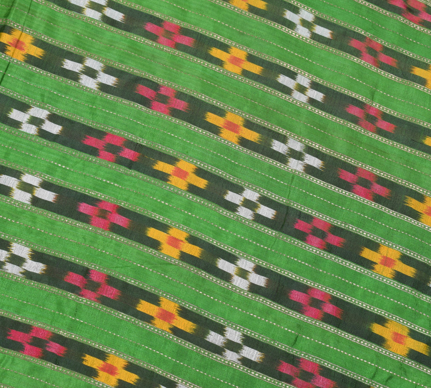 Sushila Vintage Magenta Green Saree Pure Silk Handloom Ikat Patola Sari Fabric