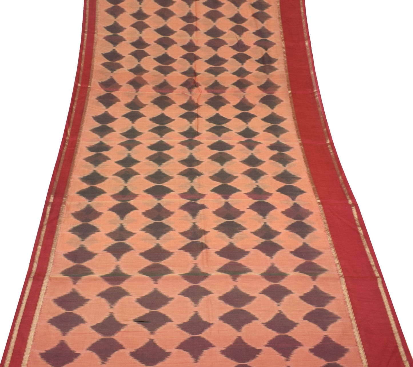 Sushila Vintage Peach Saree Pure Cotton Silk Hand Woven Pochampally Ikat Sari