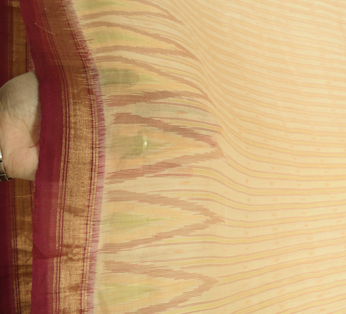 Sushila Vintage Cream Saree Pure Cotton Silk Hand Woven Ikat Patola Sari Fabric