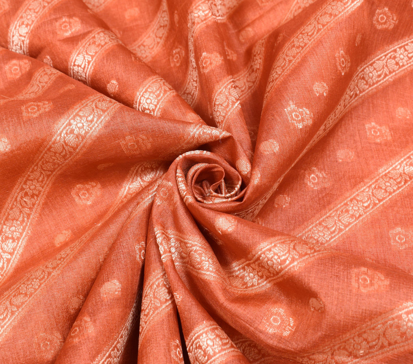 Sushila Vintage All Over Woven Floral Saree Pure Tussar Silk Rust Sari Fabric