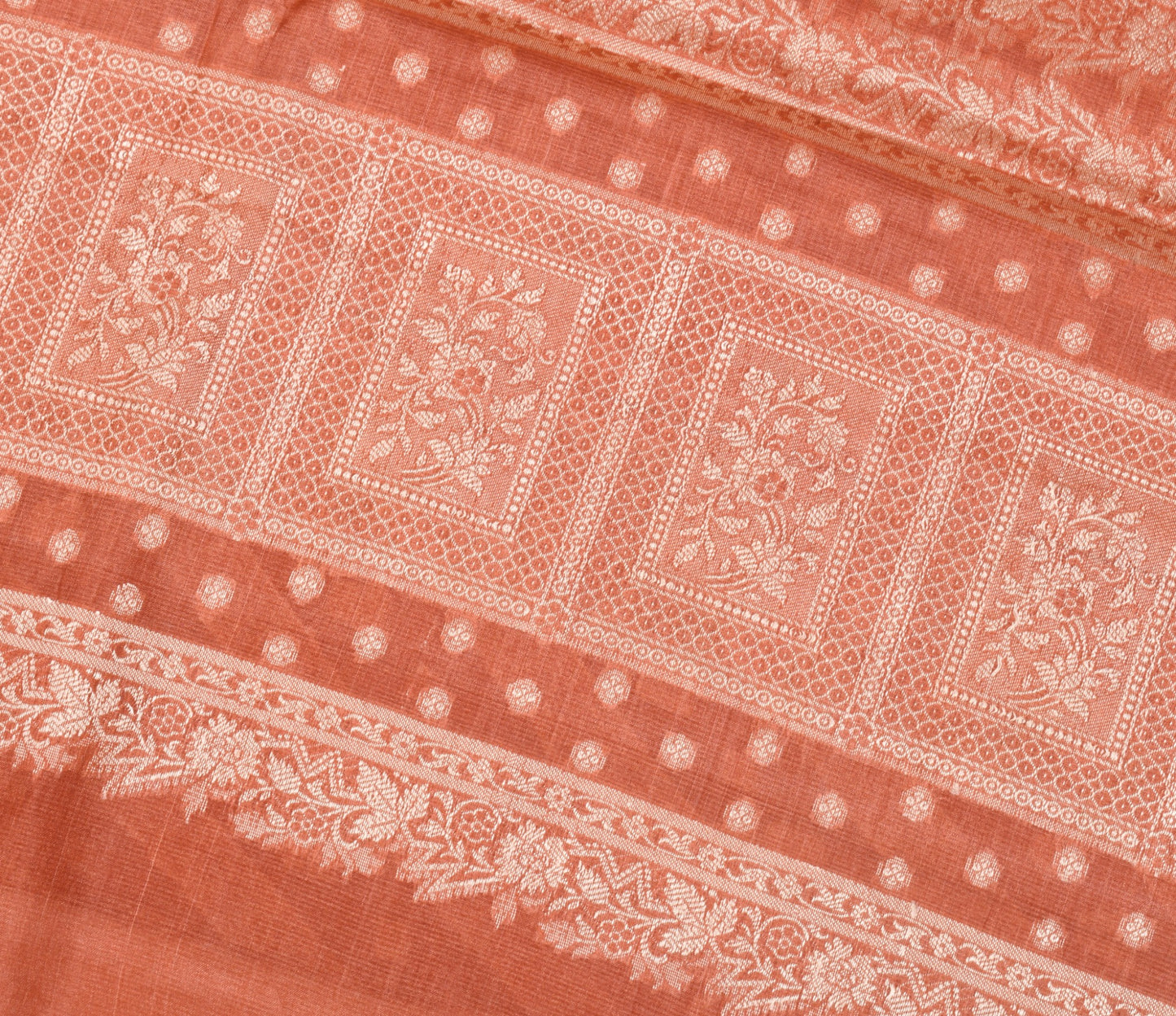 Sushila Vintage All Over Woven Floral Saree Pure Tussar Silk Rust Sari Fabric