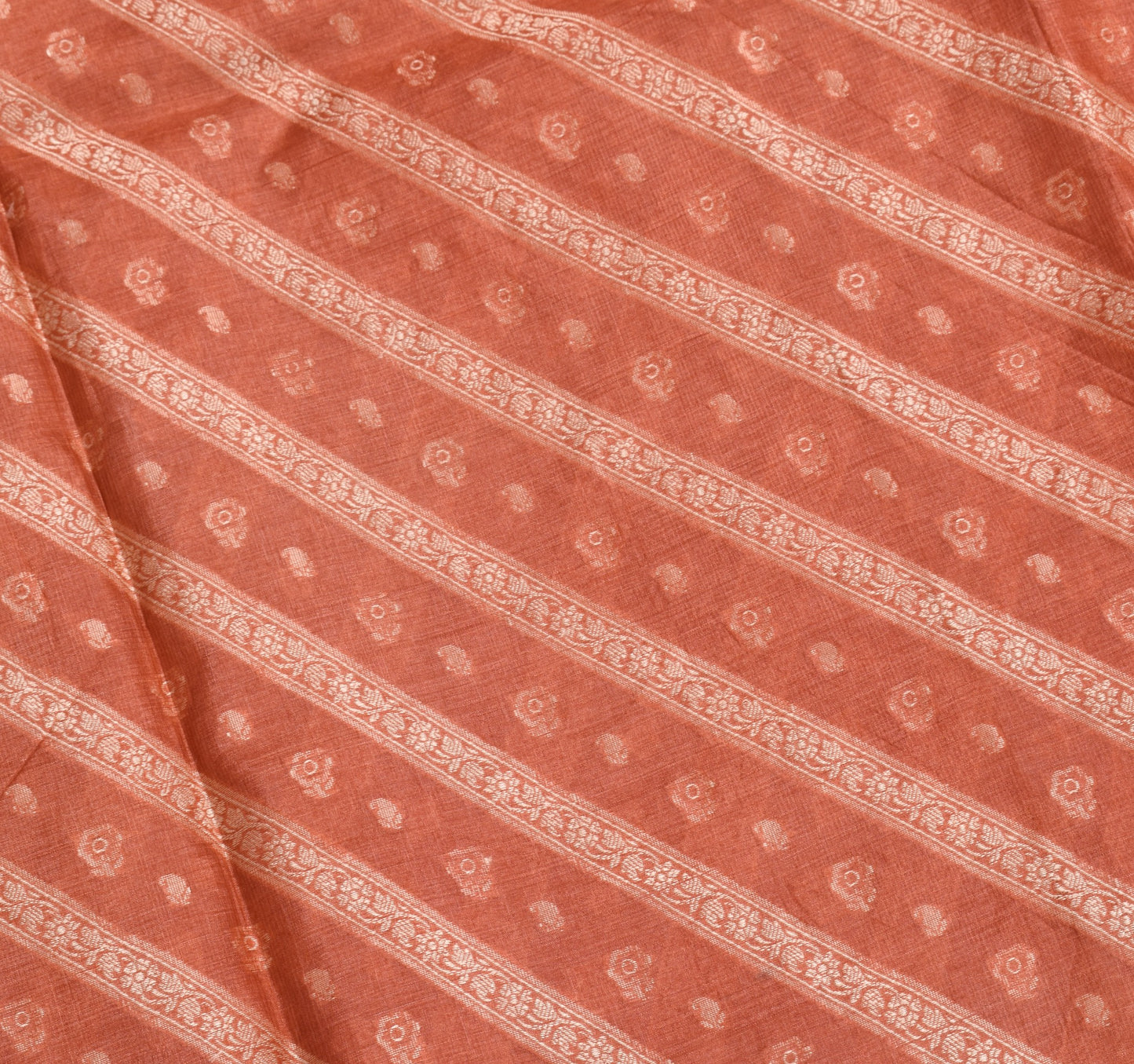 Sushila Vintage All Over Woven Floral Saree Pure Tussar Silk Rust Sari Fabric