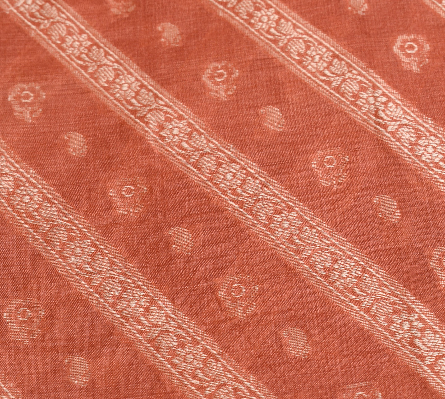 Sushila Vintage All Over Woven Floral Saree Pure Tussar Silk Rust Sari Fabric