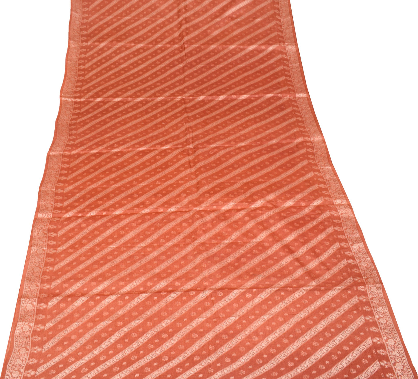 Sushila Vintage All Over Woven Floral Saree Pure Tussar Silk Rust Sari Fabric