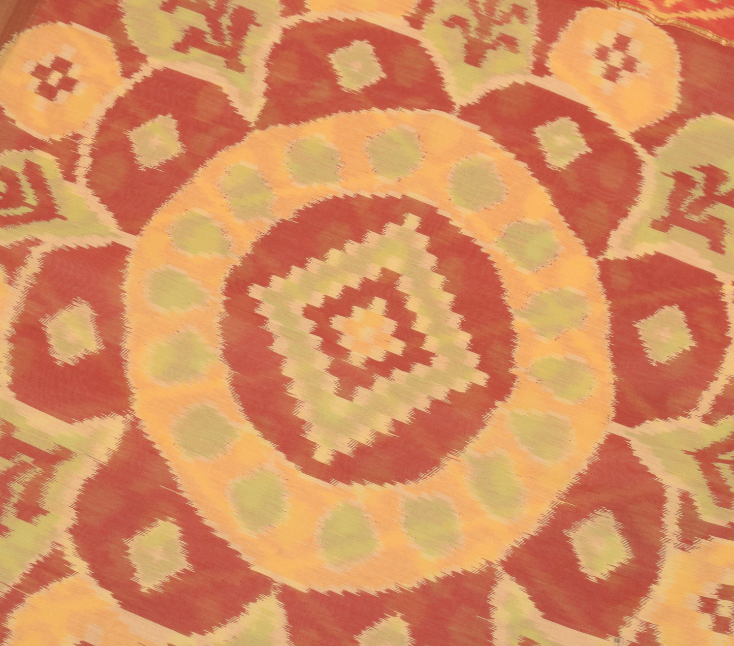 Sushila Vintage Red Saree 100% Pure Cotton Silk Hand Woven Pochampally Ikat Sari
