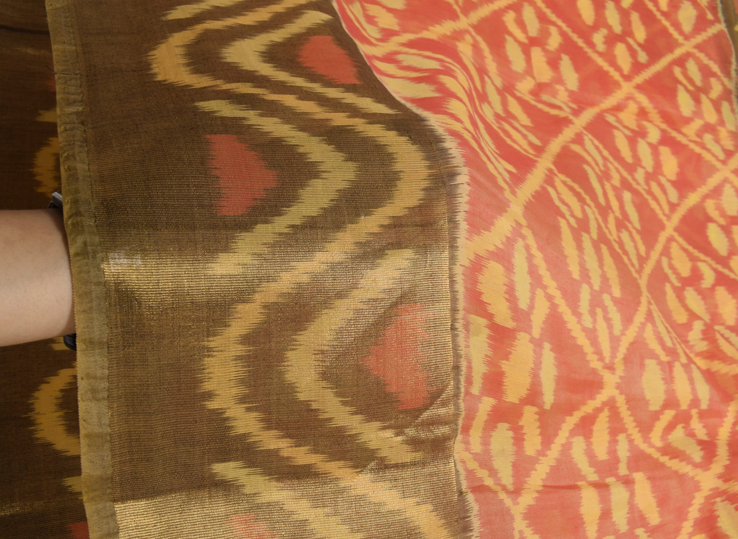 Sushila Vintage Red Saree 100% Pure Cotton Silk Hand Woven Pochampally Ikat Sari