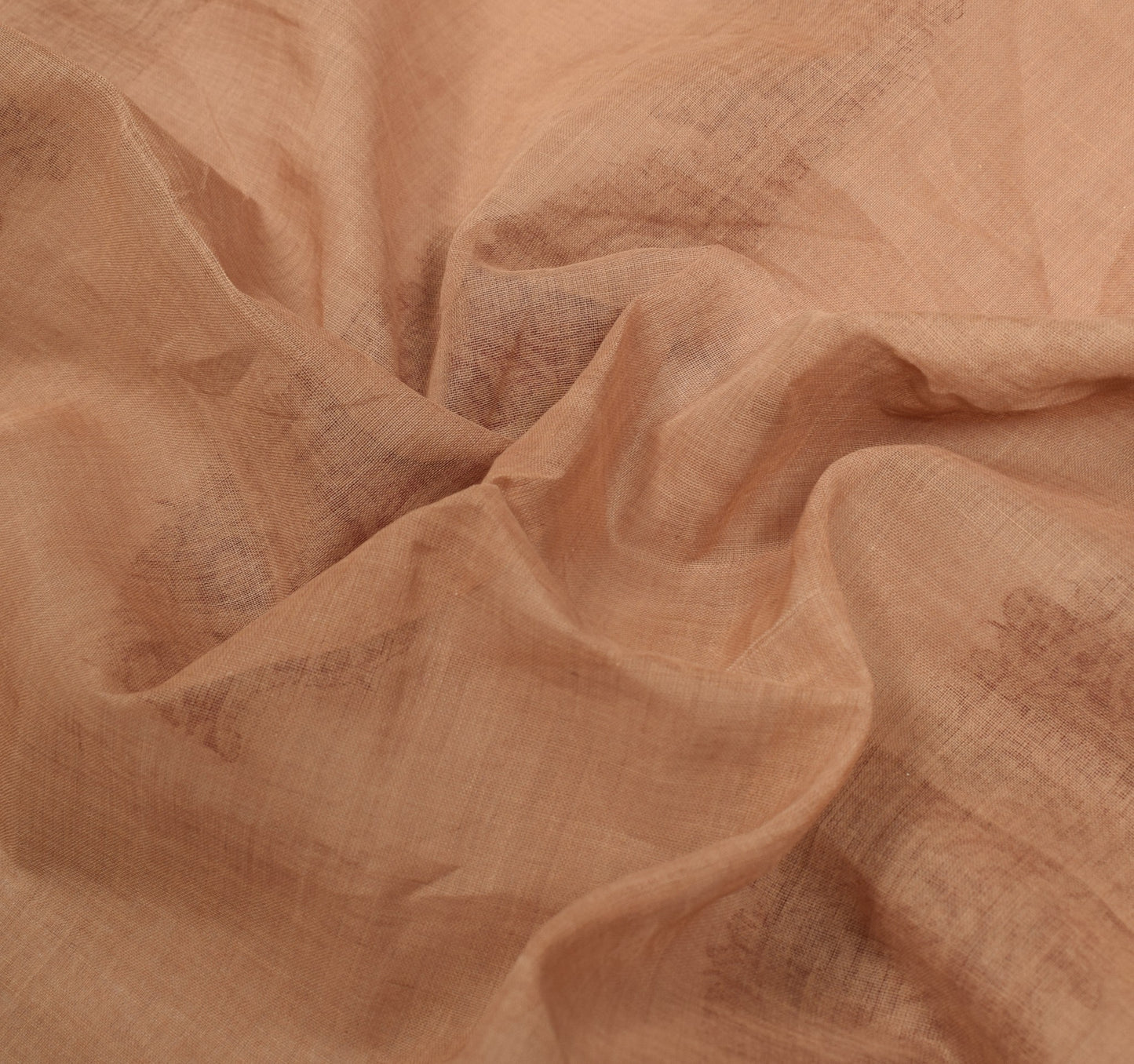 Sushila Vintage Brown Hand Woven Saree 100% Pure Cotton Floral Sari Craft Fabric
