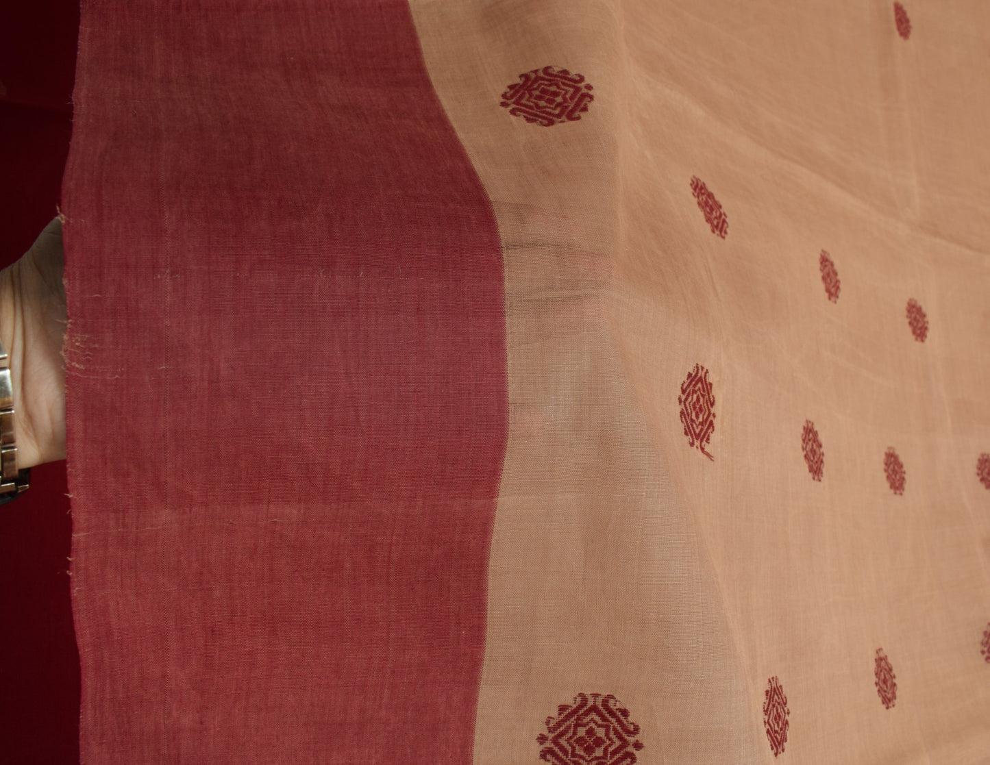 Sushila Vintage Brown Hand Woven Saree 100% Pure Cotton Floral Sari Craft Fabric