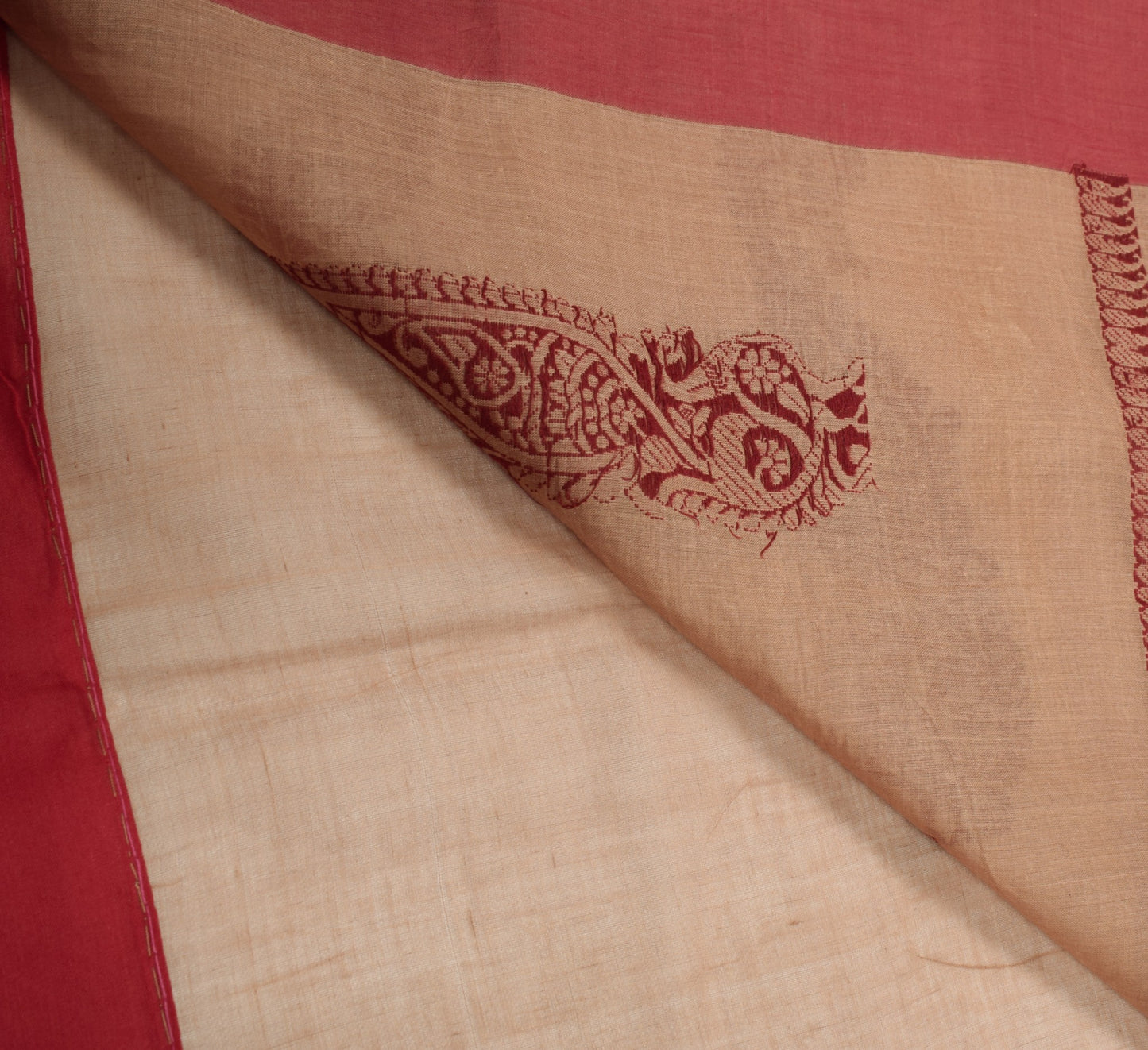 Sushila Vintage Brown Hand Woven Saree 100% Pure Cotton Floral Sari Craft Fabric