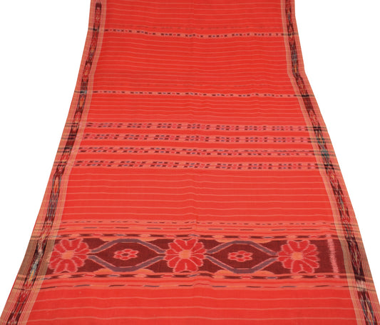 Sushila Vintage Sambalpuri Ikat Sarees Handwoven Pure Cotton Red Sari 5YD Fabric