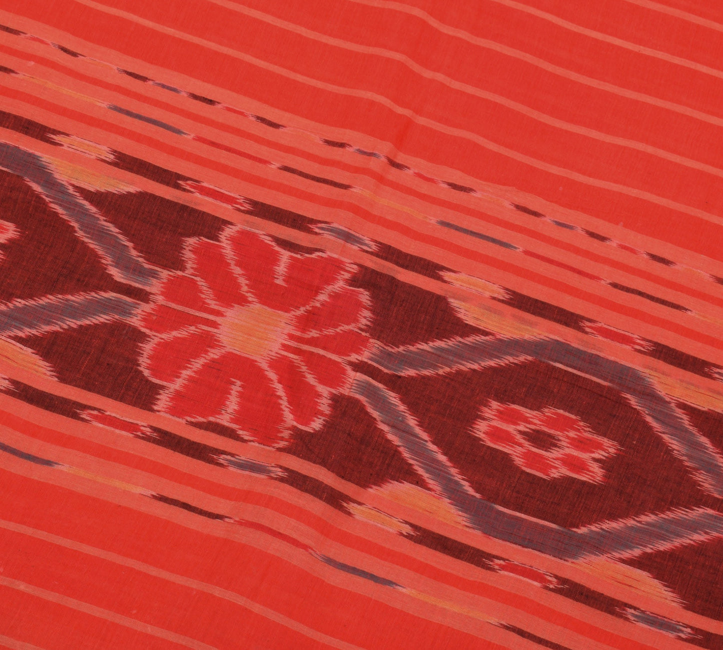 Sushila Vintage Sambalpuri Ikat Sarees Handwoven Pure Cotton Red Sari 5YD Fabric