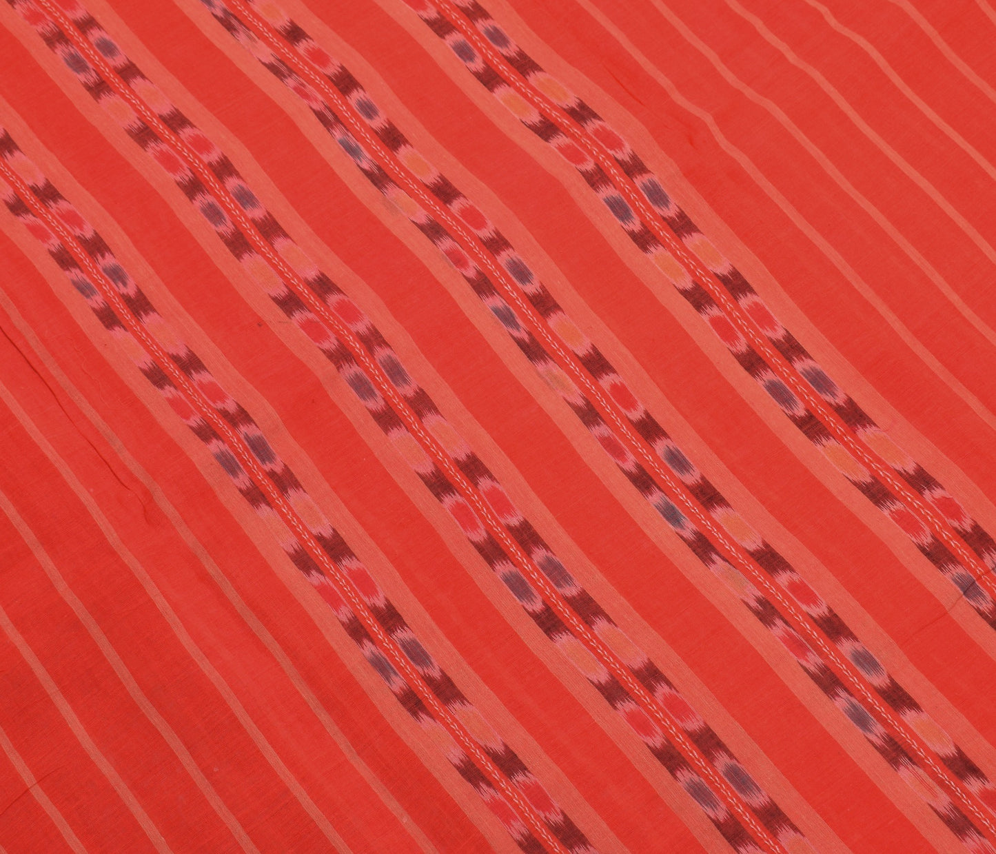 Sushila Vintage Sambalpuri Ikat Sarees Handwoven Pure Cotton Red Sari 5YD Fabric