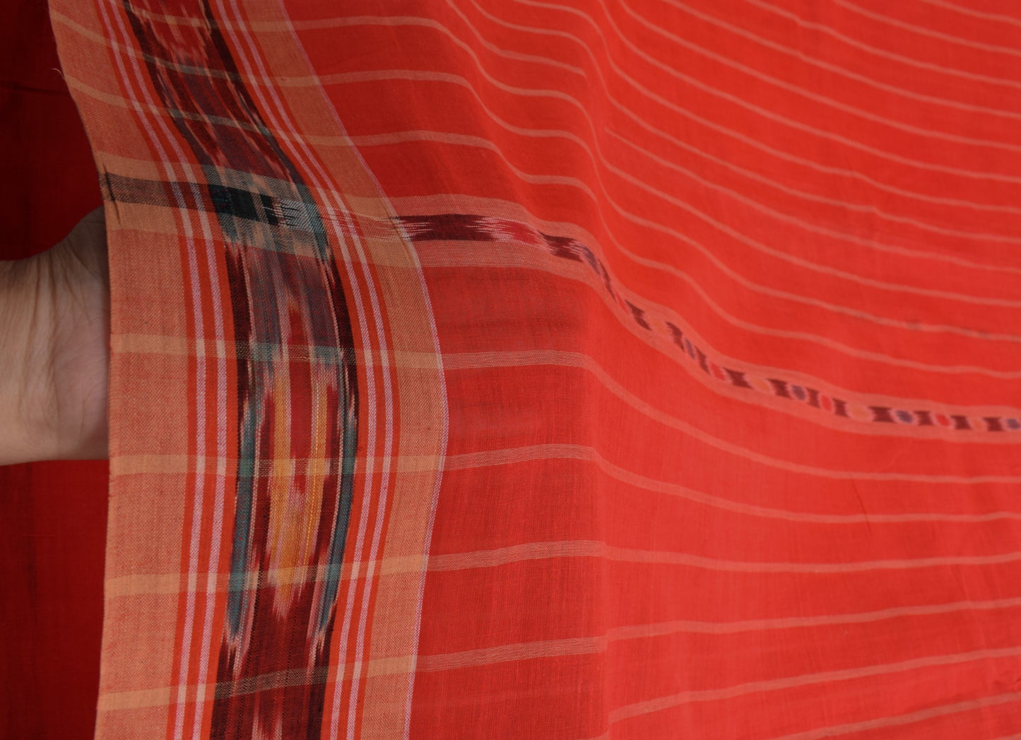 Sushila Vintage Sambalpuri Ikat Sarees Handwoven Pure Cotton Red Sari 5YD Fabric
