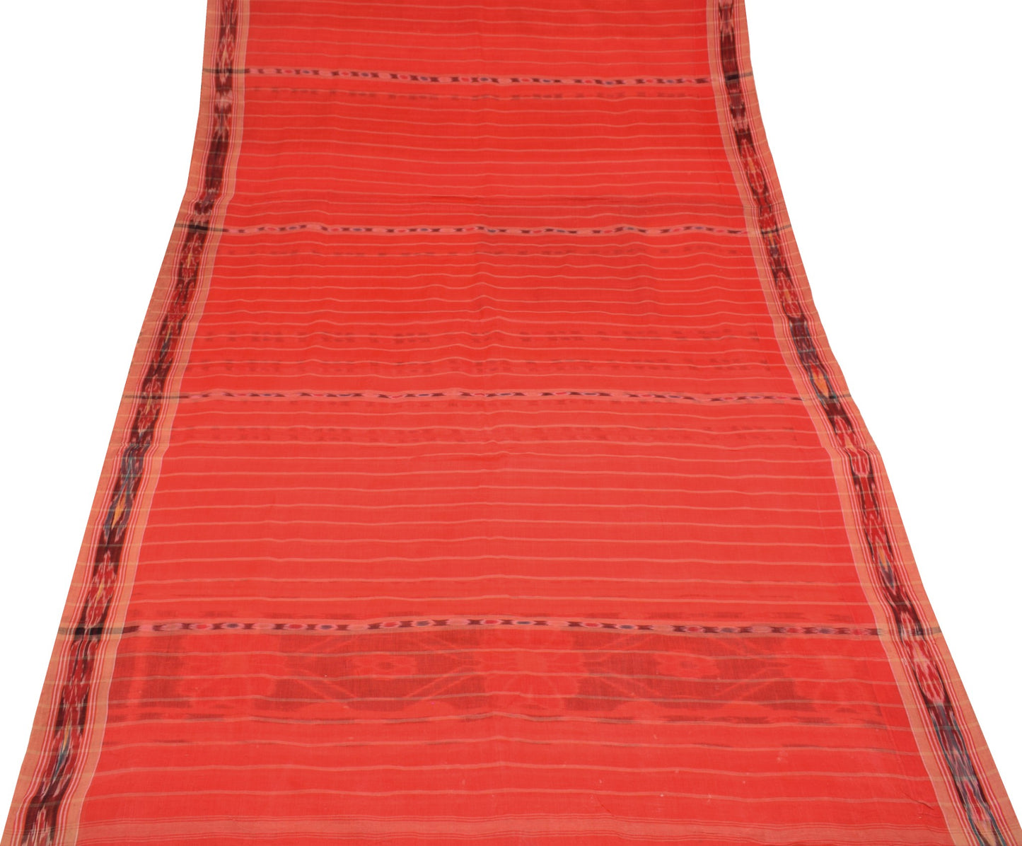 Sushila Vintage Sambalpuri Ikat Sarees Handwoven Pure Cotton Red Sari 5YD Fabric