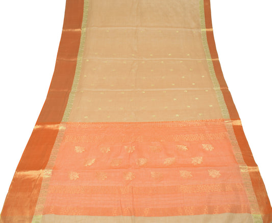 Sushila Vintage Cream Saree ZariWoven Orange Border Pallu Pure Cotton Silk Sari
