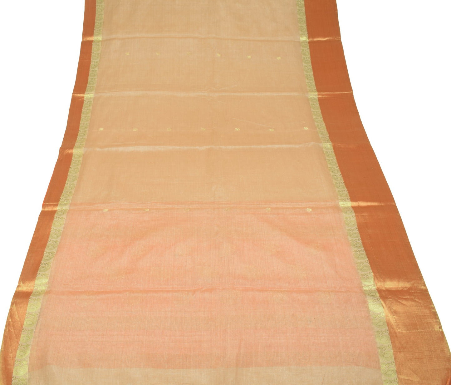 Sushila Vintage Cream Saree ZariWoven Orange Border Pallu Pure Cotton Silk Sari