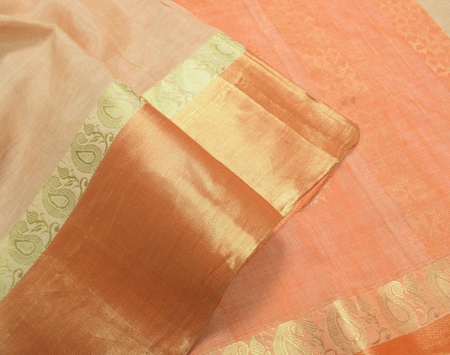 Sushila Vintage Cream Saree ZariWoven Orange Border Pallu Pure Cotton Silk Sari