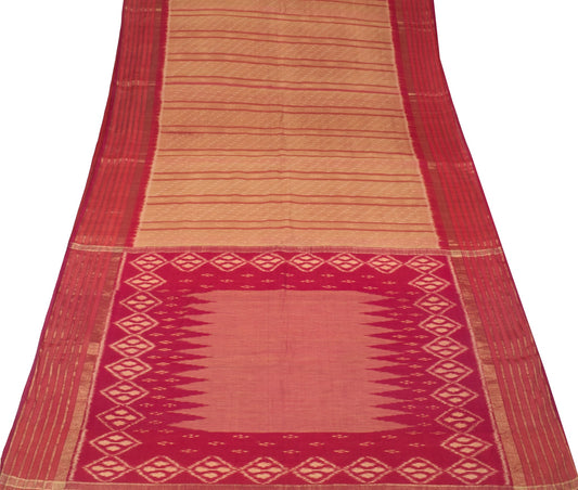 Sushila Vintage Brown Saree Pure Cotton Silk Hand Woven Pochampally Ikat Sari