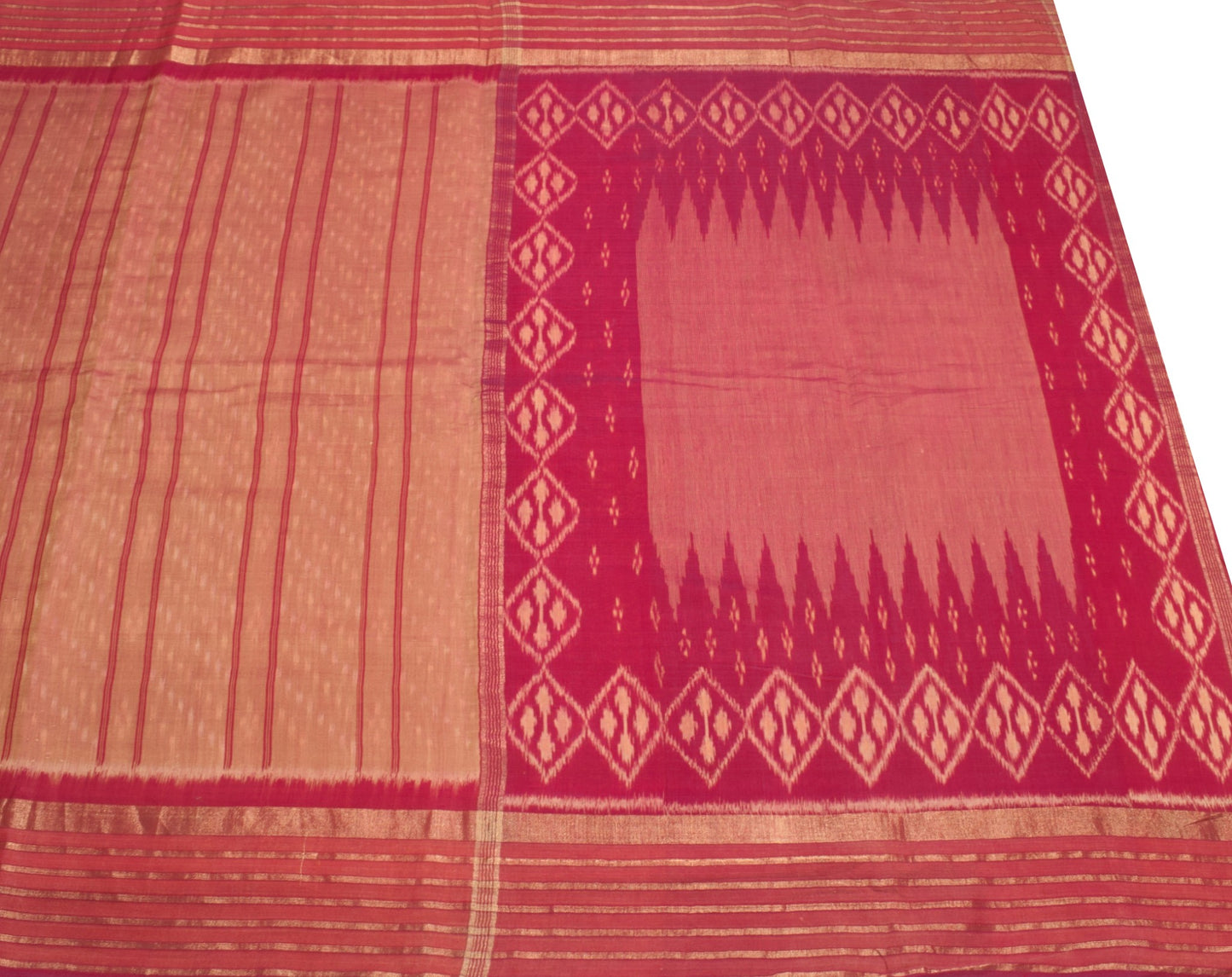 Sushila Vintage Brown Saree Pure Cotton Silk Hand Woven Pochampally Ikat Sari