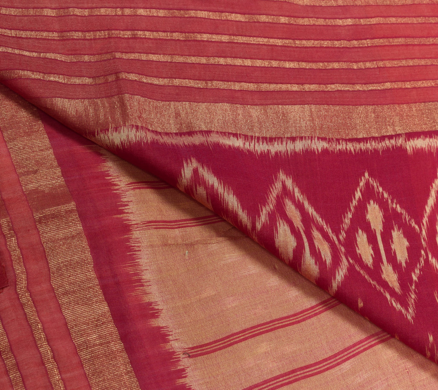 Sushila Vintage Brown Saree Pure Cotton Silk Hand Woven Pochampally Ikat Sari