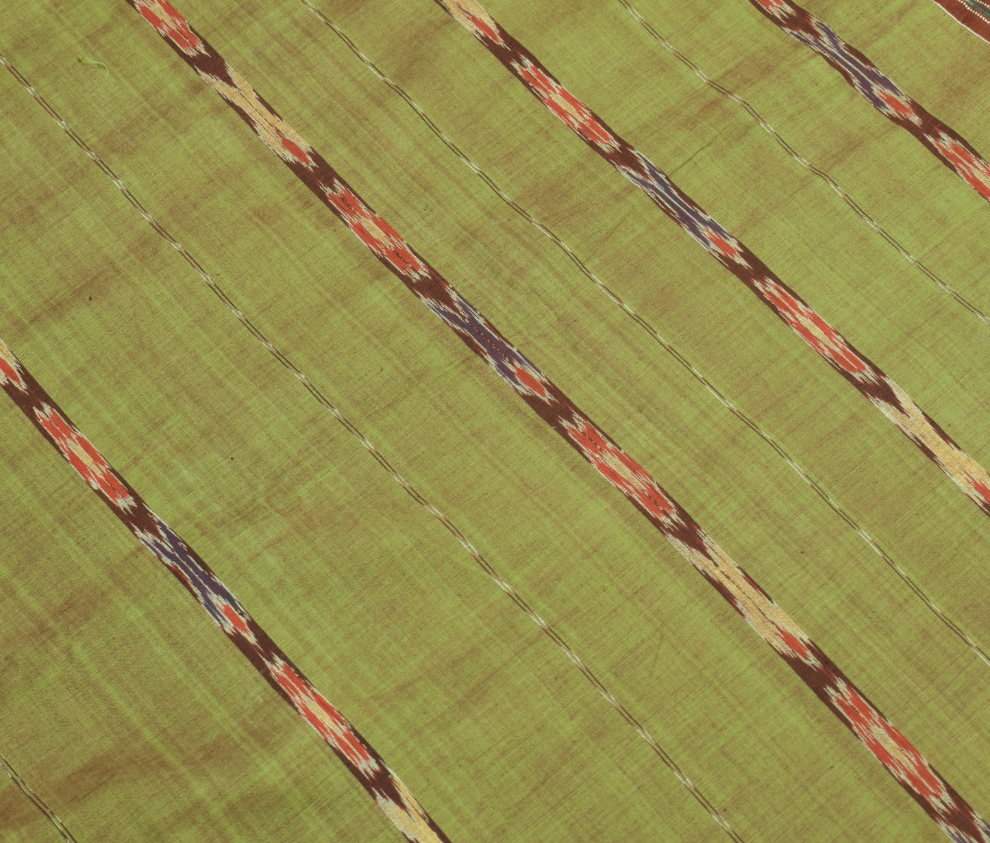 Sushila Vintage Sambalpuri Ikat Saree Pure Cotton Silk Hand Woven Green Fabric