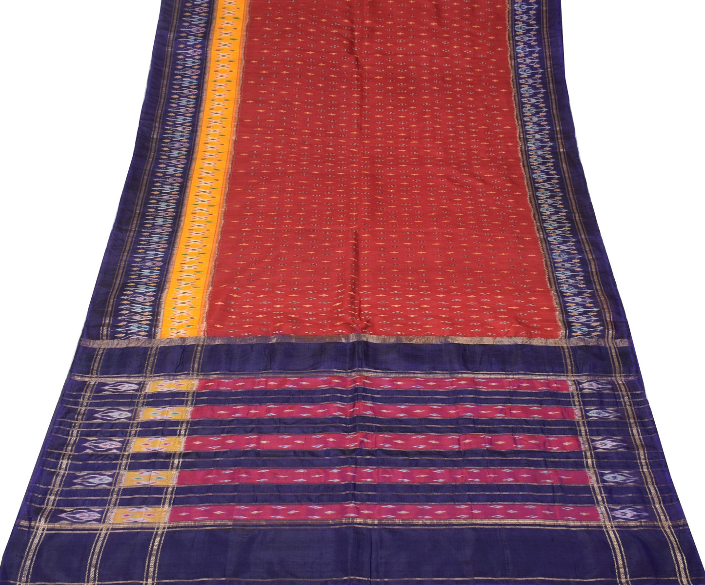 Sushila Vintage Maroon Saree Pure Silk Hand Woven Ikat Patola Rare Sari Fabric