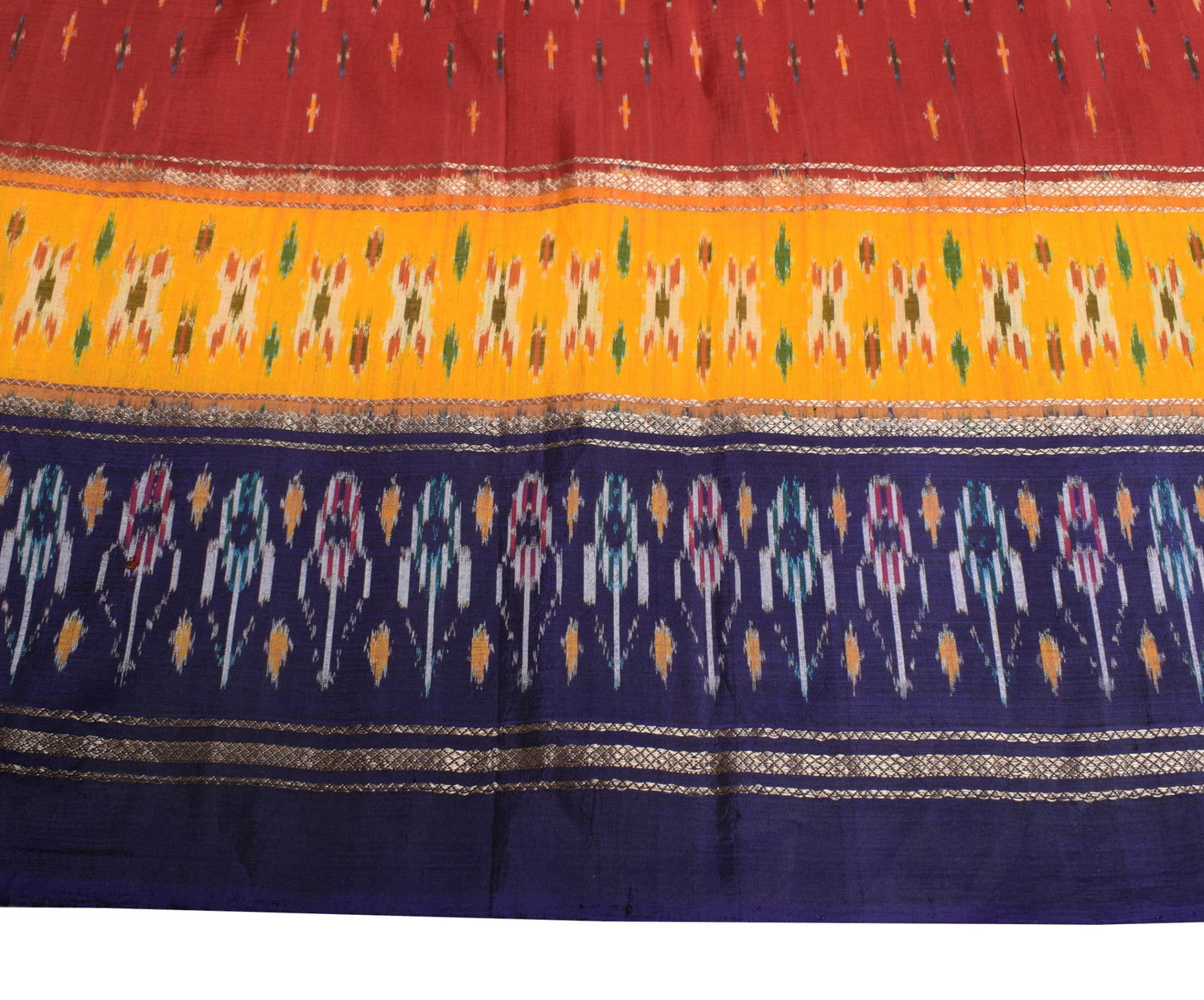 Sushila Vintage Maroon Saree Pure Silk Hand Woven Ikat Patola Rare Sari Fabric