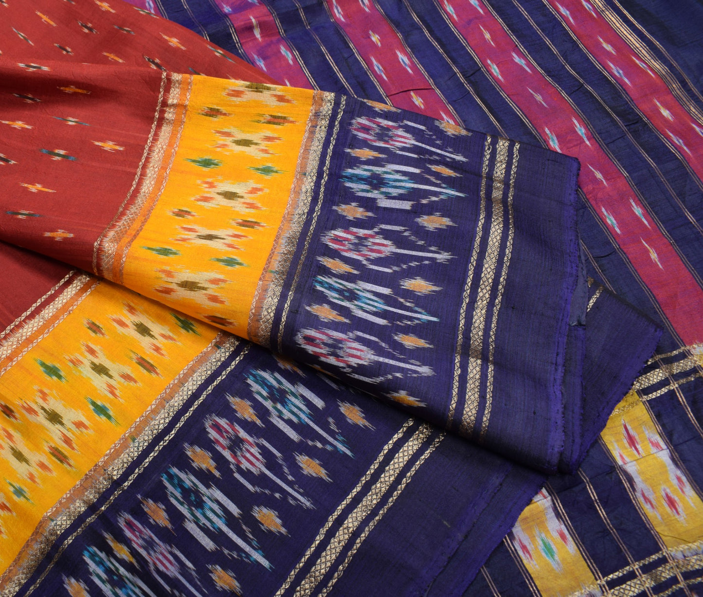 Sushila Vintage Maroon Saree Pure Silk Hand Woven Ikat Patola Rare Sari Fabric