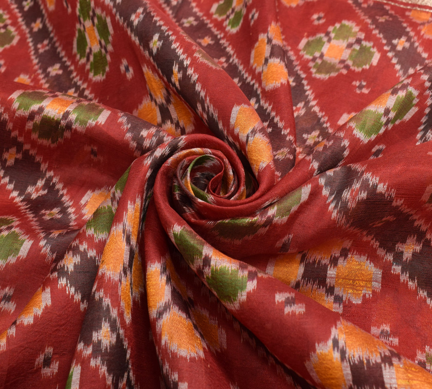 Sushila Vintage Maroon Saree Pure Silk Hand Woven Ikat Patola Rare Sari Fabric