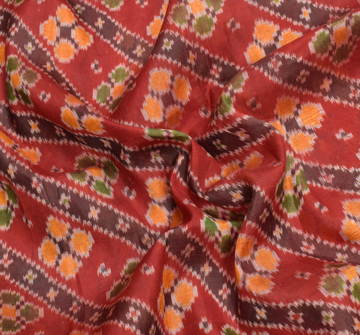 Sushila Vintage Maroon Saree Pure Silk Hand Woven Ikat Patola Rare Sari Fabric