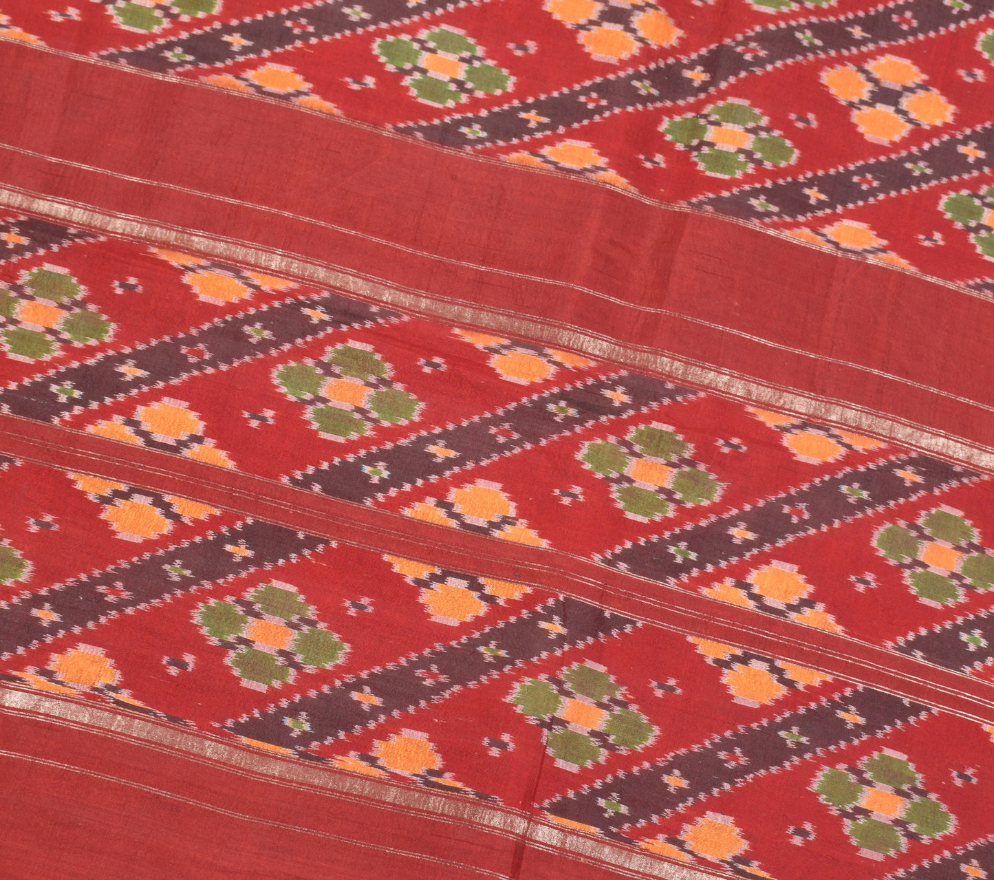 Sushila Vintage Maroon Saree Pure Silk Hand Woven Ikat Patola Rare Sari Fabric