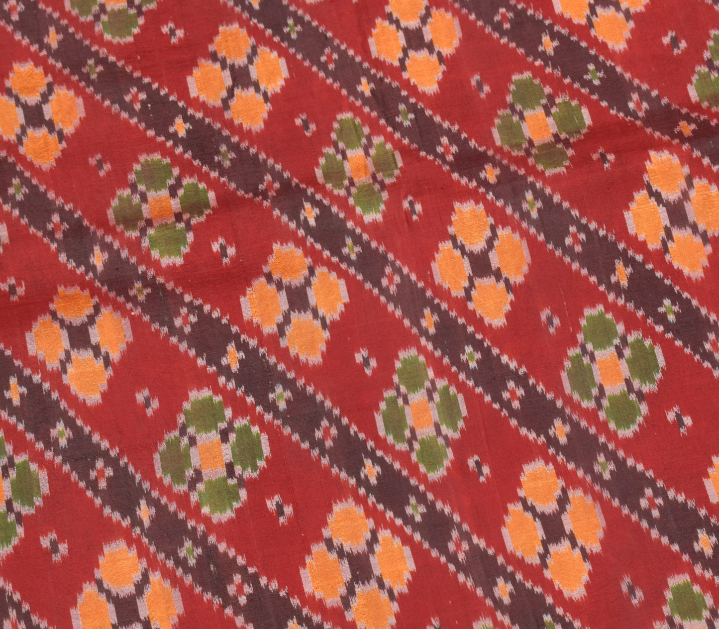 Sushila Vintage Maroon Saree Pure Silk Hand Woven Ikat Patola Rare Sari Fabric