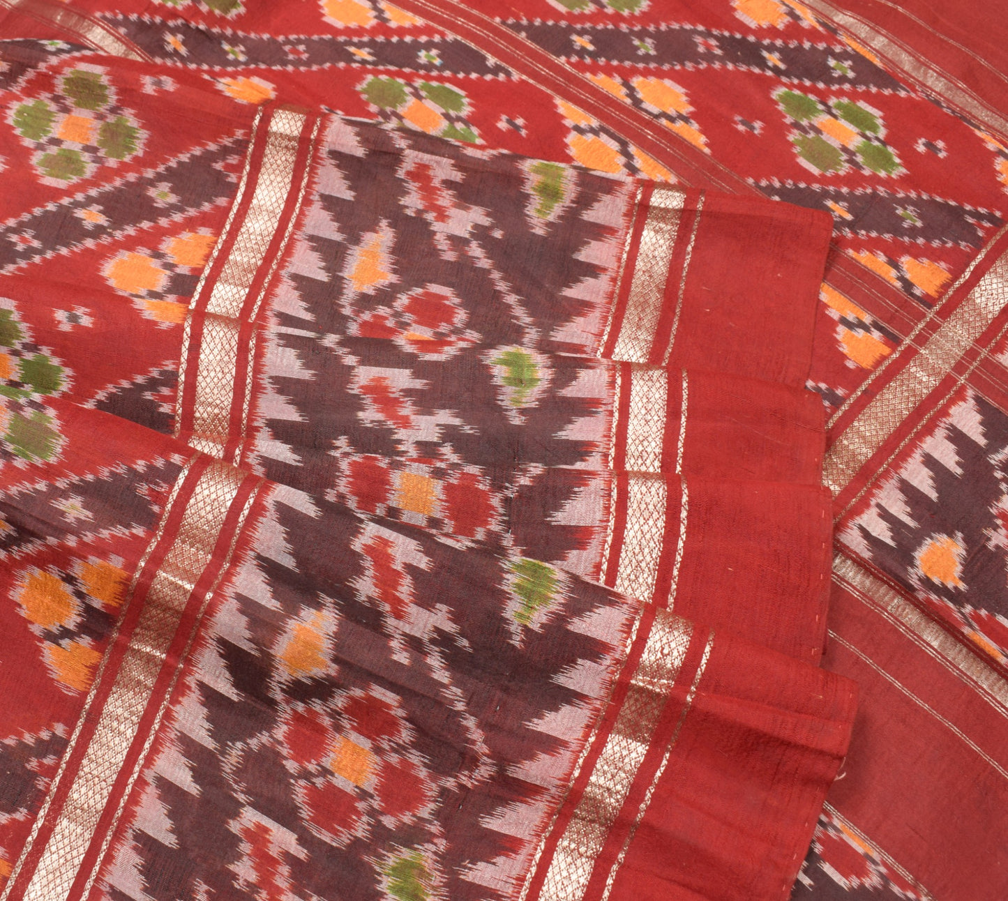 Sushila Vintage Maroon Saree Pure Silk Hand Woven Ikat Patola Rare Sari Fabric